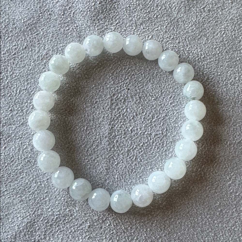 Elegant Burmese White “Moonlight” Jadeite Beaded Bracelet